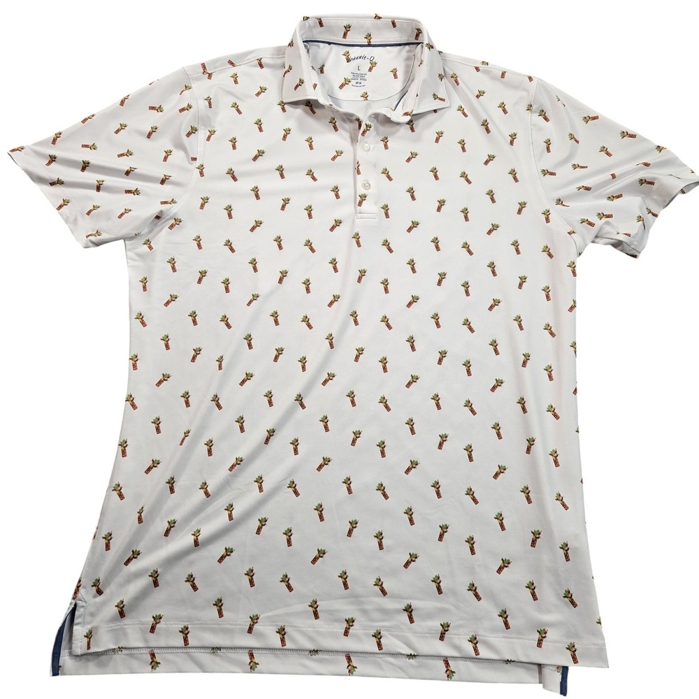 Johnnie-O Hair Of The Dog Polo Shirt Mens Large White Golf Print UPF 50 JMPO7040